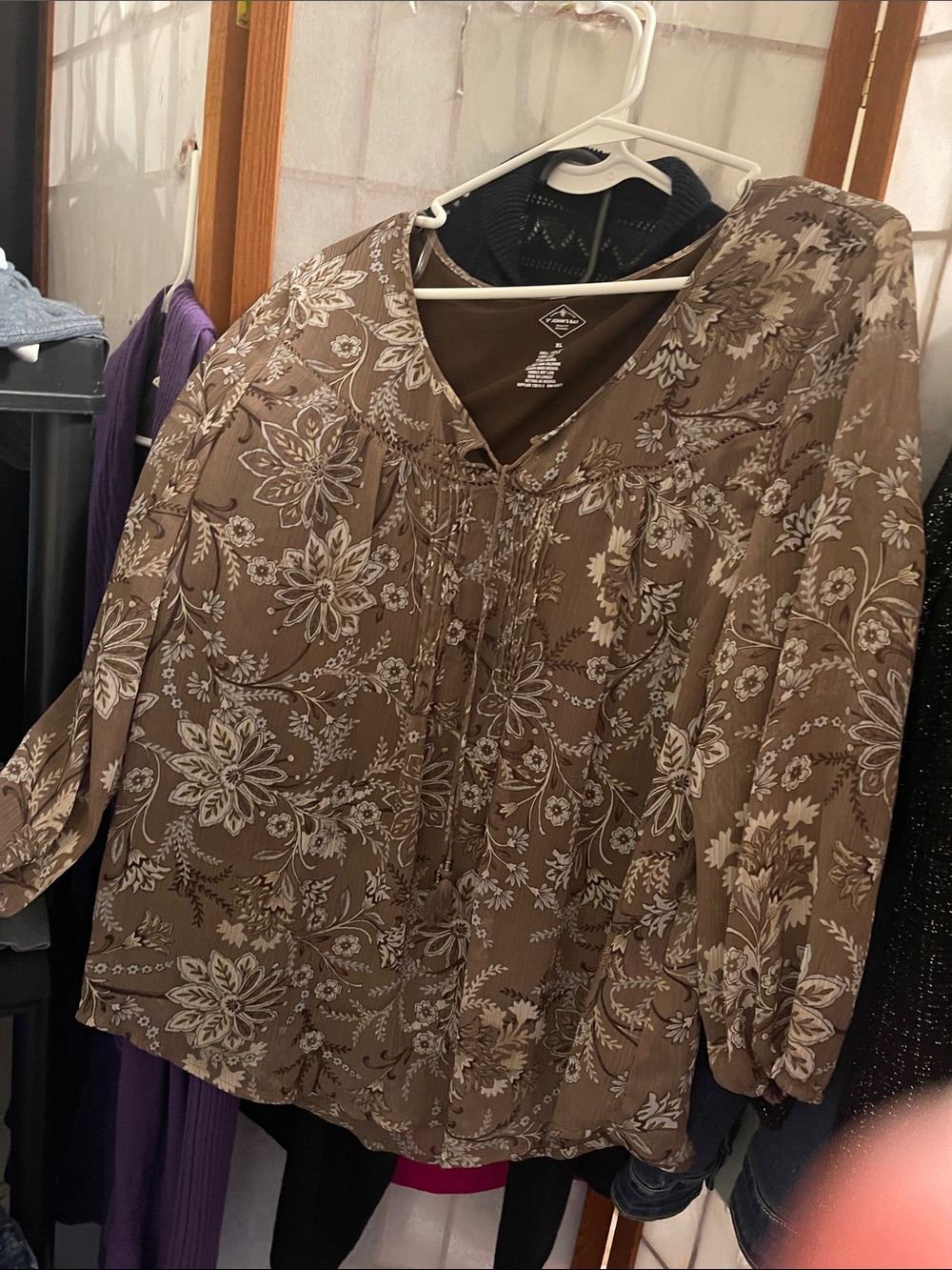Floral Print Brown Women’s Blouse; St. John’s Bay